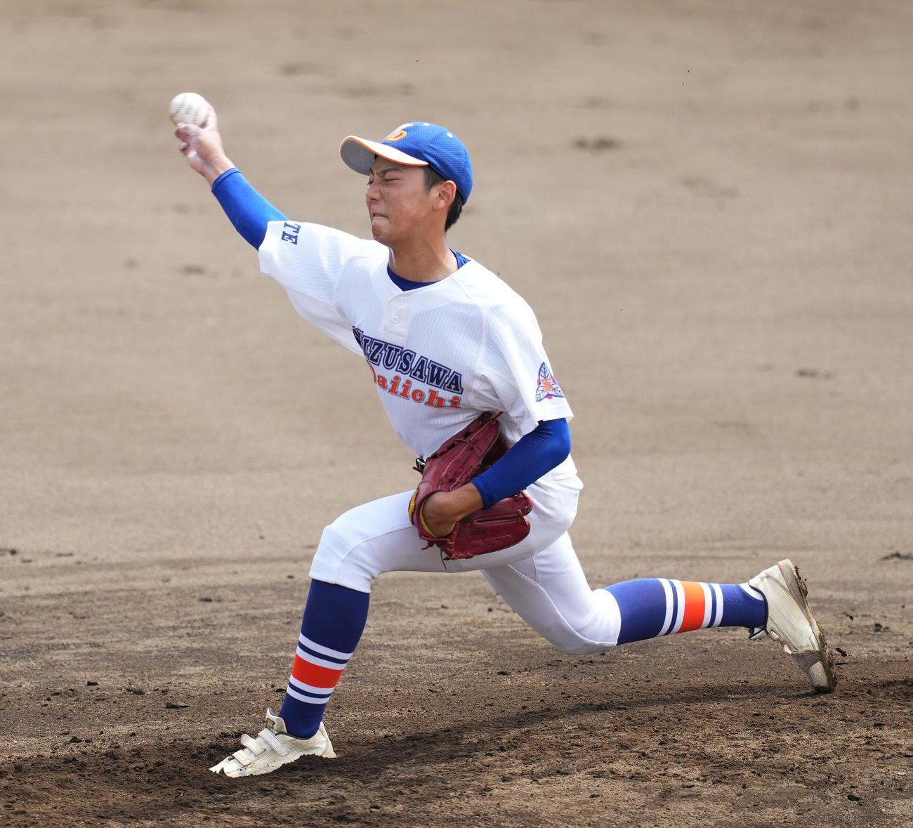 水沢第一対専大北上　水沢第一先発の佐藤（撮影・菅敏）
