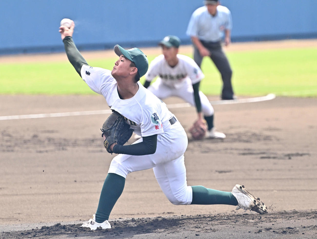拓大紅陵対専大松戸　専大松戸先発の梅沢（撮影・滝沢徹郎）