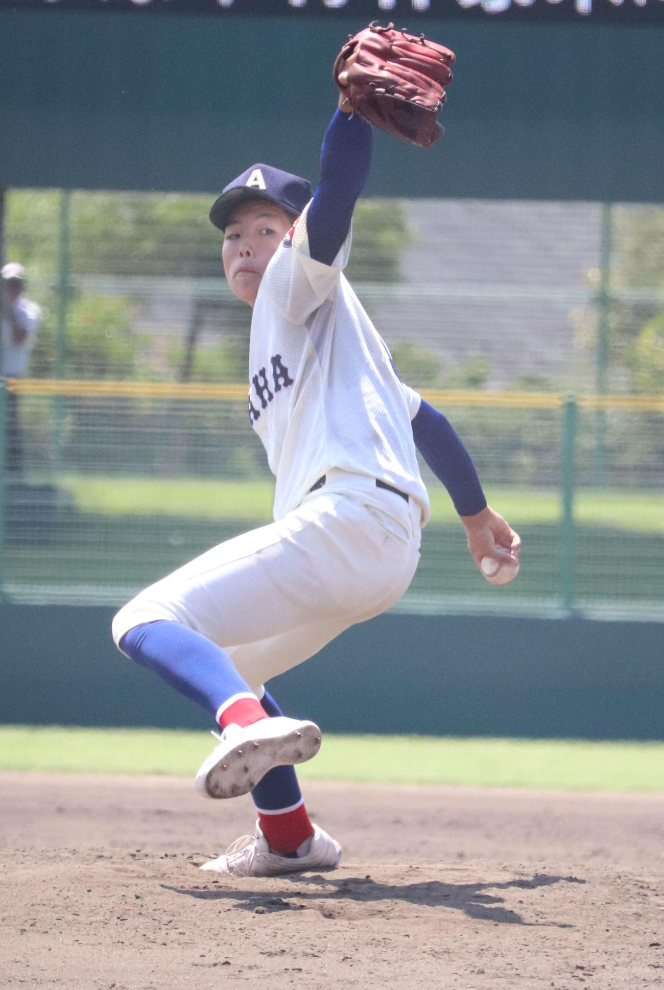 滋賀大会　綾羽対米原　タイブレークで無失点に抑えたエース野川新投手（3年）（撮影・松野奈音）