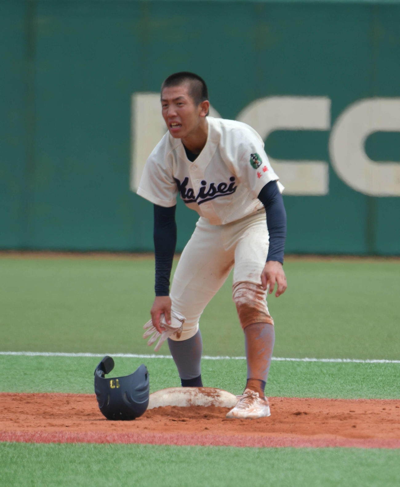 長崎日大戦の3回、左前適時打を放った海星・山口頼愛（らいあ）（撮影・土居恒久）
