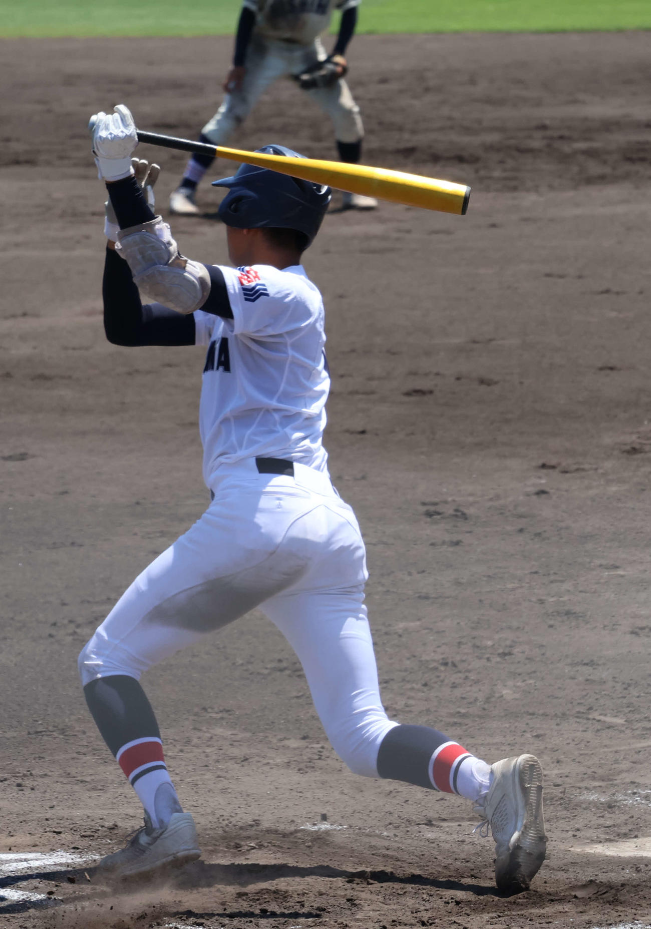 滝川二対市西宮　3回表、犠飛を放つ坂井投手（3年）（撮影・奥谷爽）