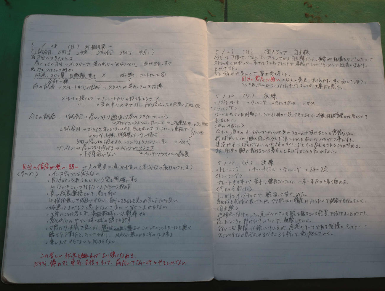 市川越・西見の野球ノート（撮影・佐瀬百合子）