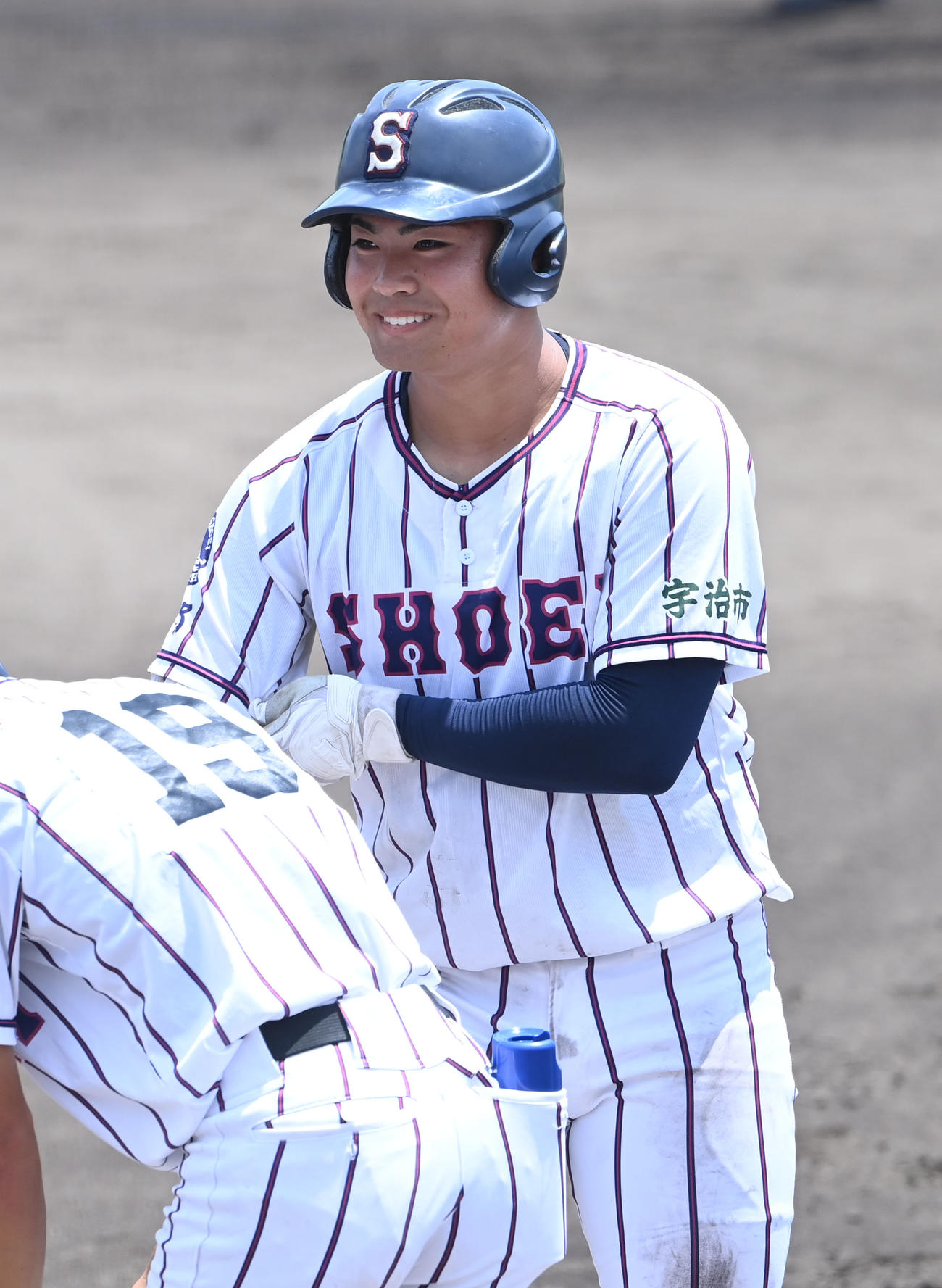 福知山成美対京都翔英　3回裏京都翔英2死一塁、中前打を放った小笠原（撮影・和賀正仁）