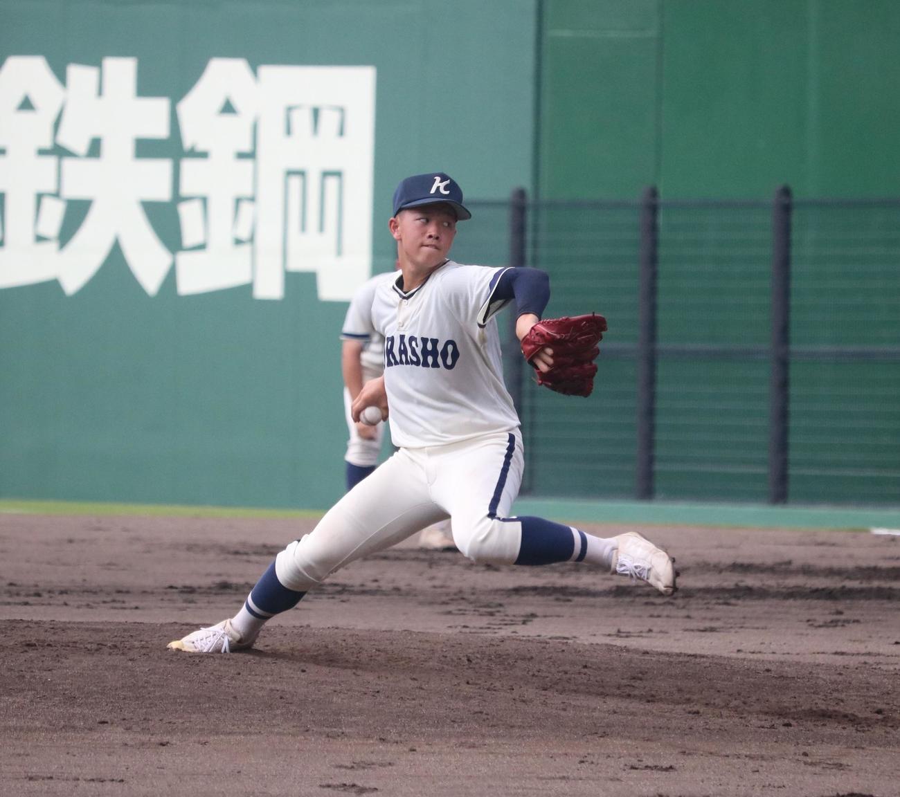 倉敷商対おかやま山陽　倉敷商先発の和田虎之介投手（2年）（撮影・林亮佑）＝2023年7月25日、倉敷マスカットスタジアム