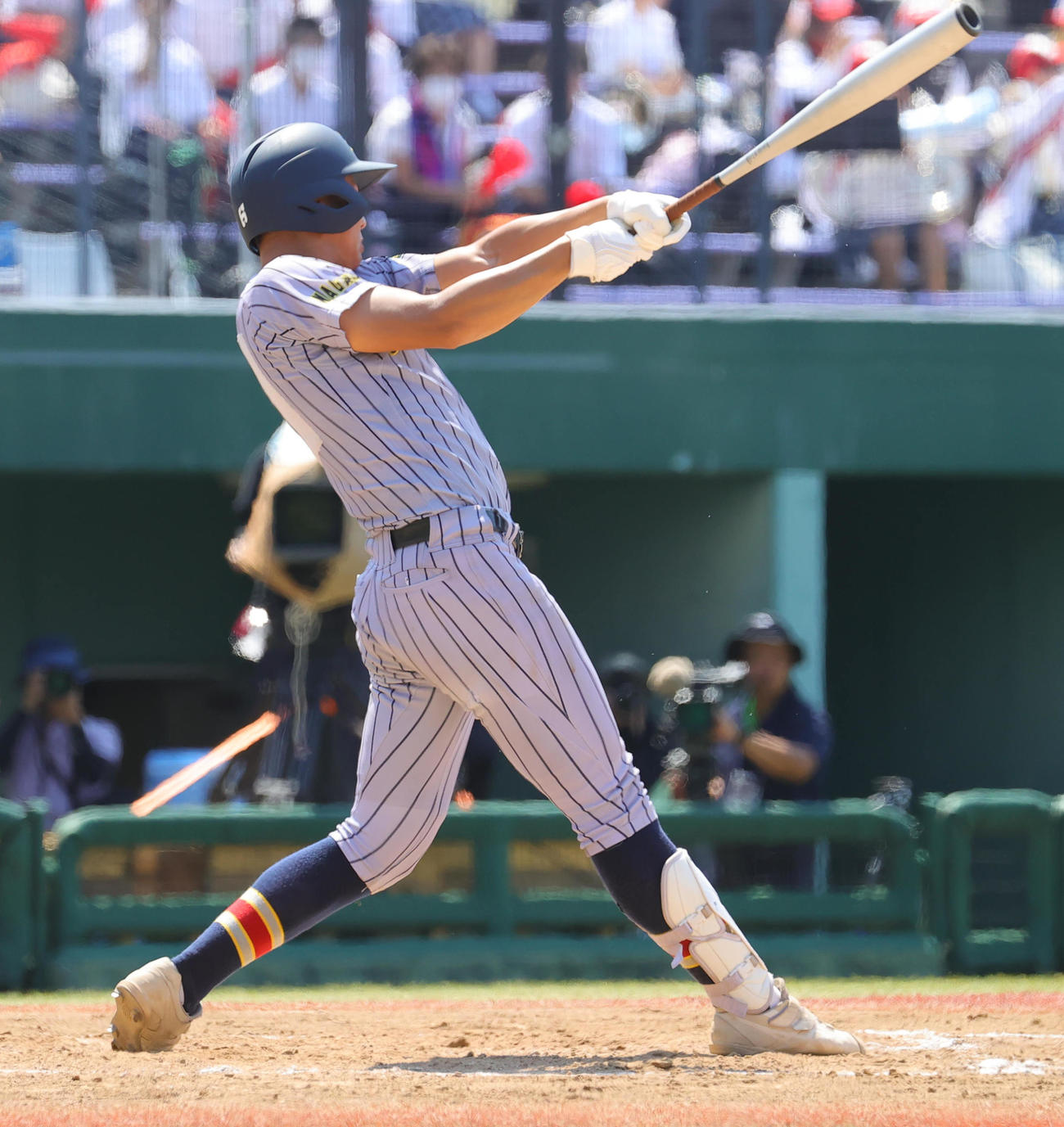 日本ウェルネス長野対上田西　4回裏上田西無死、二塁打を放つ横山（撮影・野上伸悟）