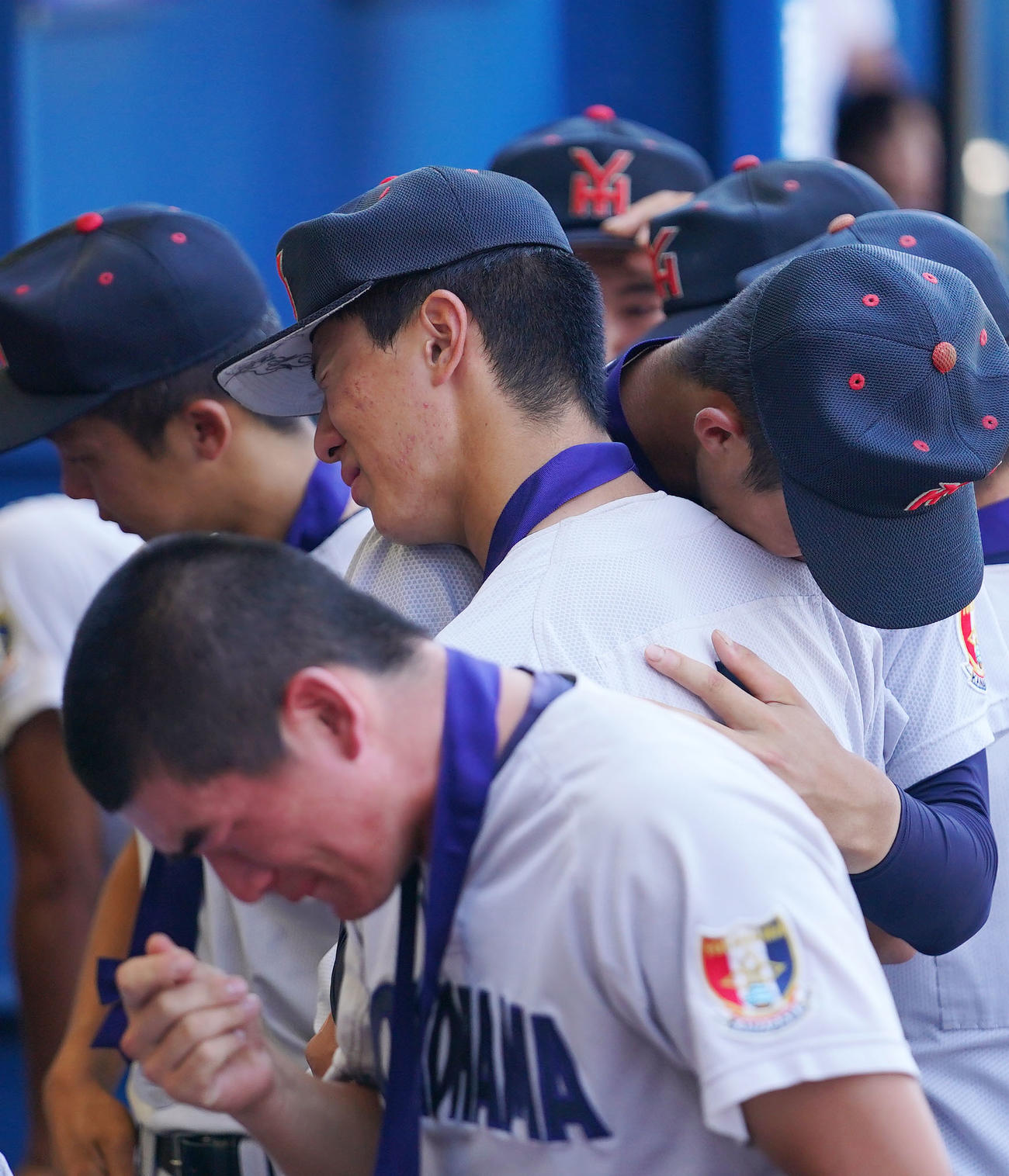 慶応対横浜　慶応に敗れ甲子園出場を果たせず悔し涙を流す横浜・杉山（中央）（撮影・横山健太）