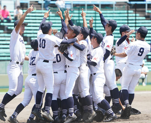 市岐阜商対大垣日大 試合終了、全国大会出場を決め喜ぶ大垣日大ナイン(撮影・森本幸一)
