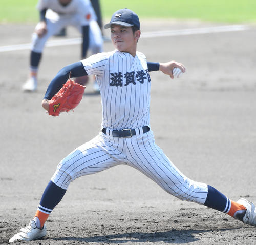 滋賀学園対近江 滋賀学園の先発大城(撮影・清水貴仁)