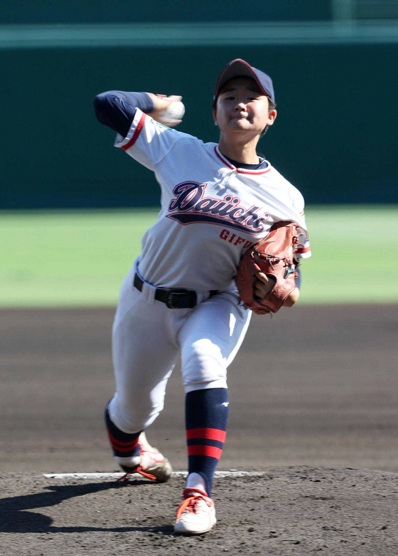 神戸弘陵対岐阜一　岐阜一先発の桑沢（撮影・上山淳一）