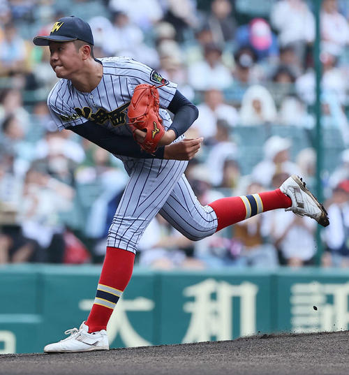土浦日大対上田西 上田西先発の権田(撮影・上田博志)
