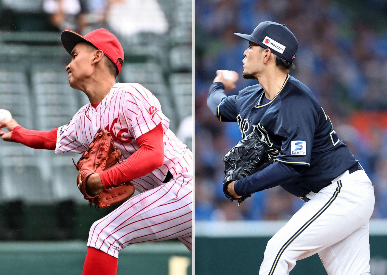高知中央・高橋秀斗（左）とオリックス比嘉