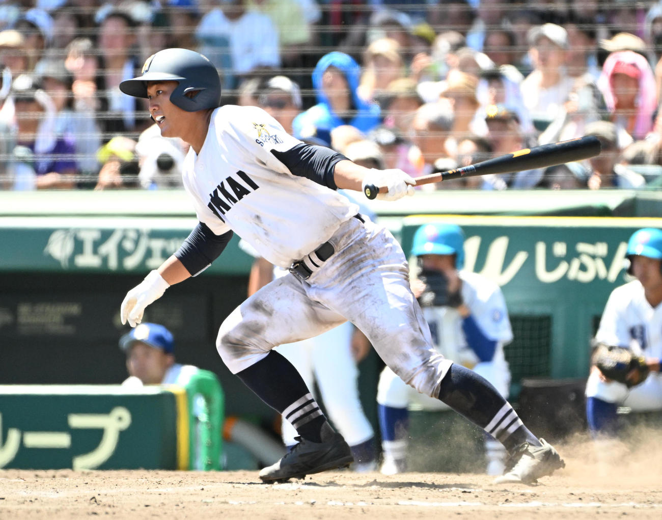 明豊対北海　タイブレーク10回裏北海1死一、三塁、大石は左前へサヨナラ適時打を放つ（（撮影・石井愛子）