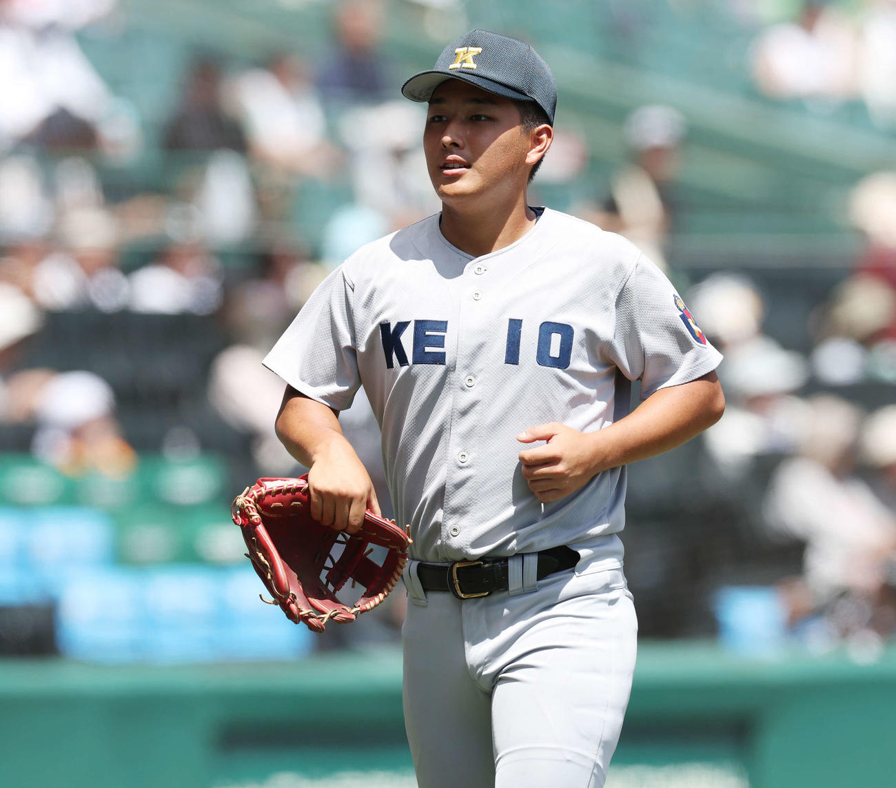 北陸対慶応　試合前ノックを終えた慶応・清原（撮影・宮地輝）