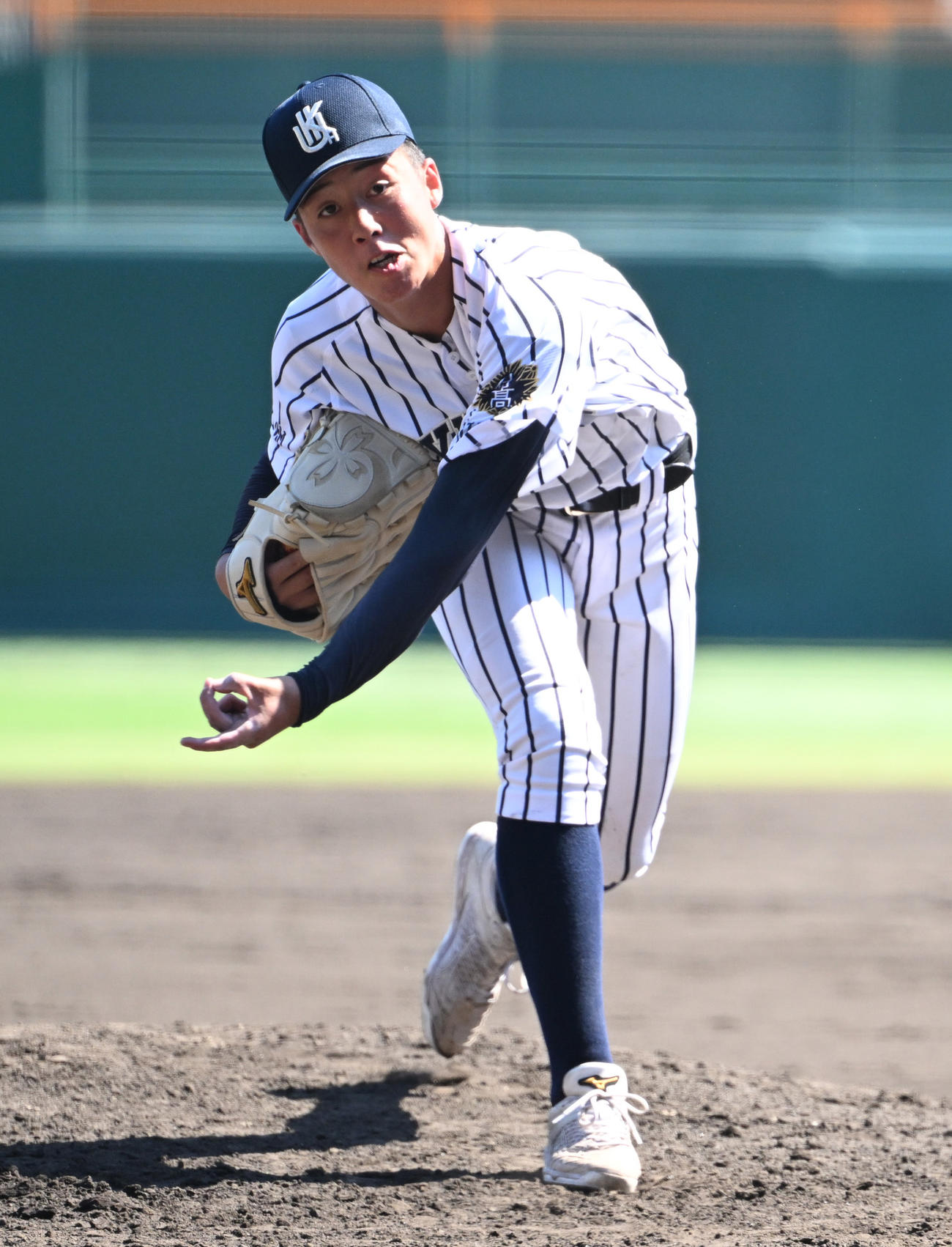 土浦日大対九州国際大付　九州国際大付の先発田端（撮影・清水貴仁）