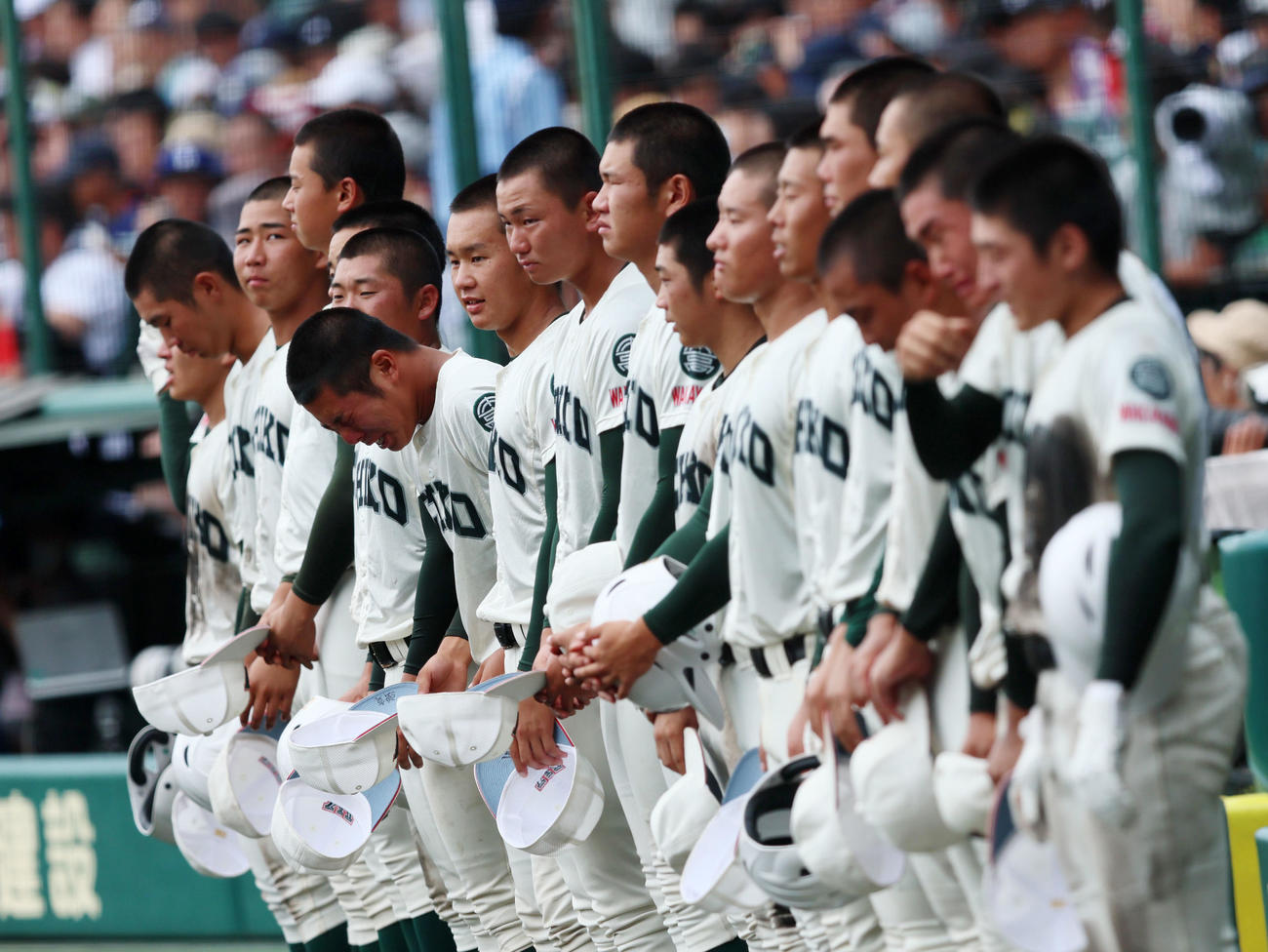 神村学園対市和歌山　神村学園に敗れベンチ前に整列し号泣する市和歌山ナイン（撮影・加藤哉）