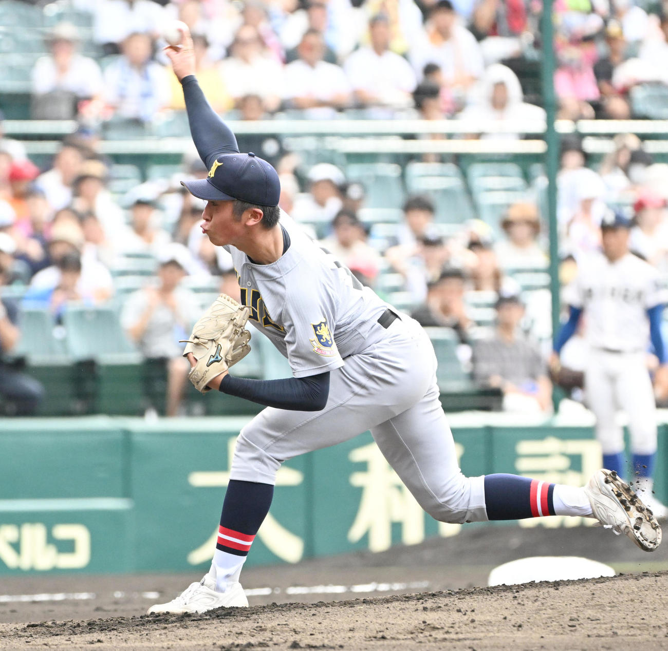 仙台育英対履正社　仙台育英先発の湯田（撮影・石井愛子）