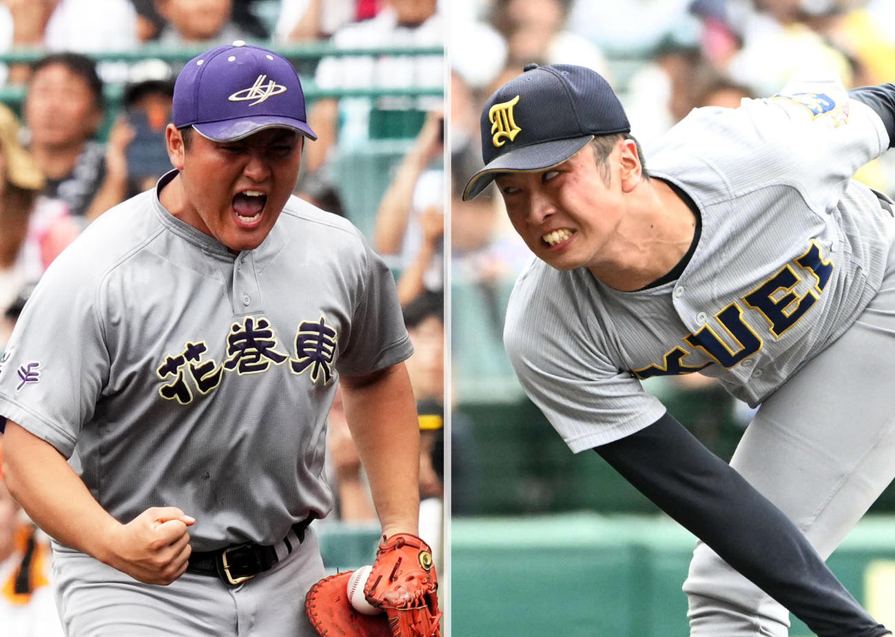 花巻東・佐々木麟太郎（左）と仙台育英・高橋煌稀