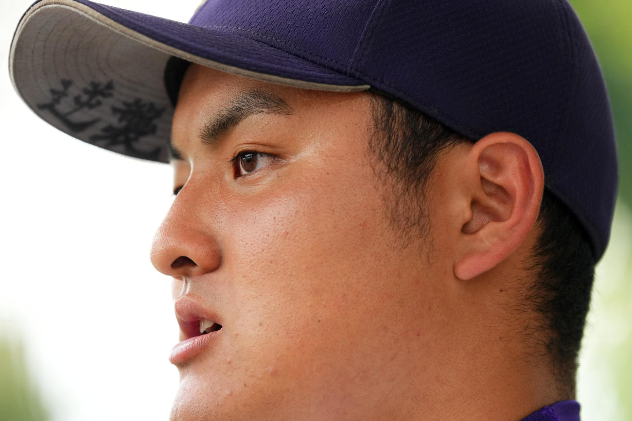 試合への意気込みを語る花巻東・佐々木麟（2023年8月18日撮影）