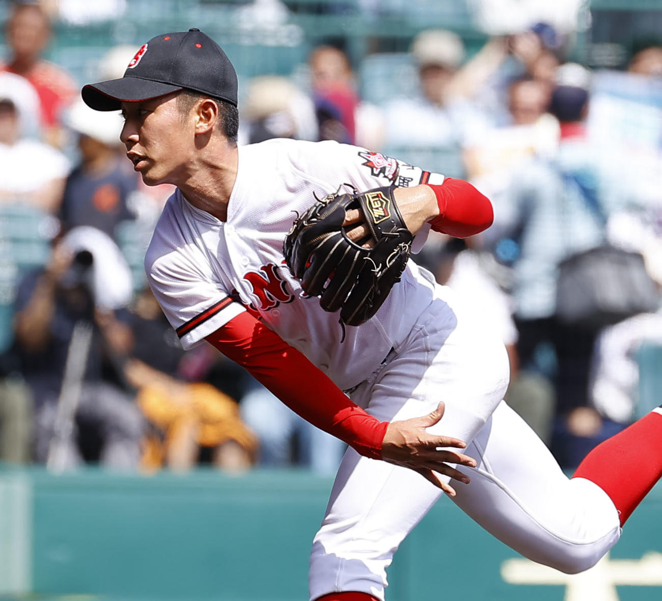 神村学園対おかやま山陽　神村学園戦に先発したおかやま山陽西野（撮影・藤尾明華）