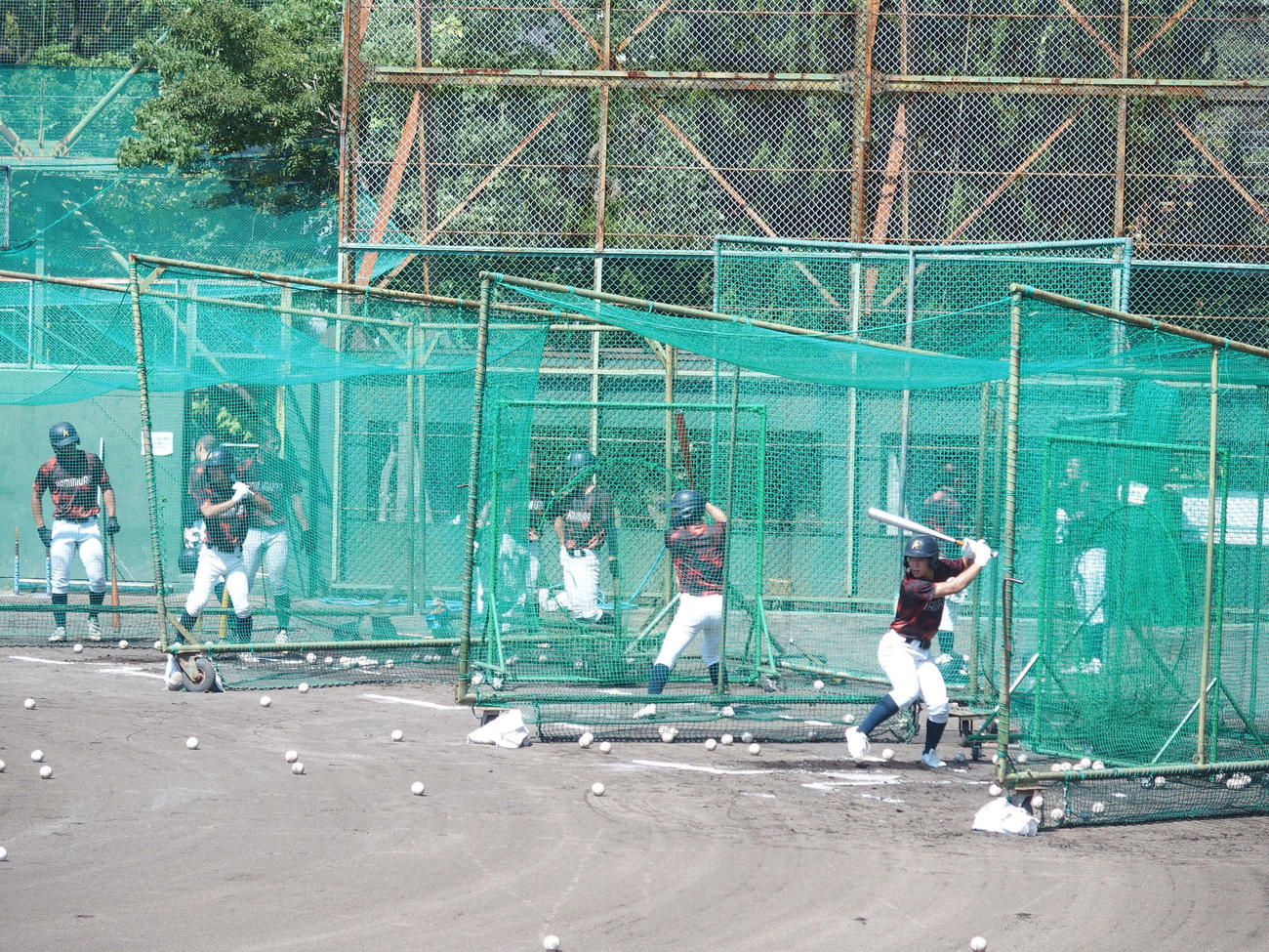準決勝・慶応戦の前日練習でフリー打撃をする神村学園の選手たち（撮影・永田淳）