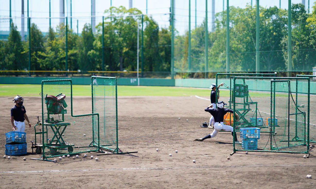 左投手対策の打撃練習をする慶応ナイン（撮影・横山健太）