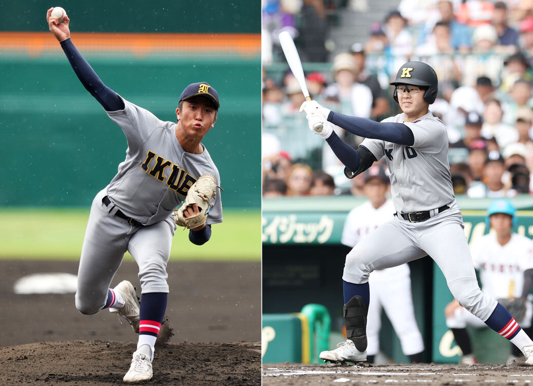 仙台育英・湯田（左）、慶応・延末