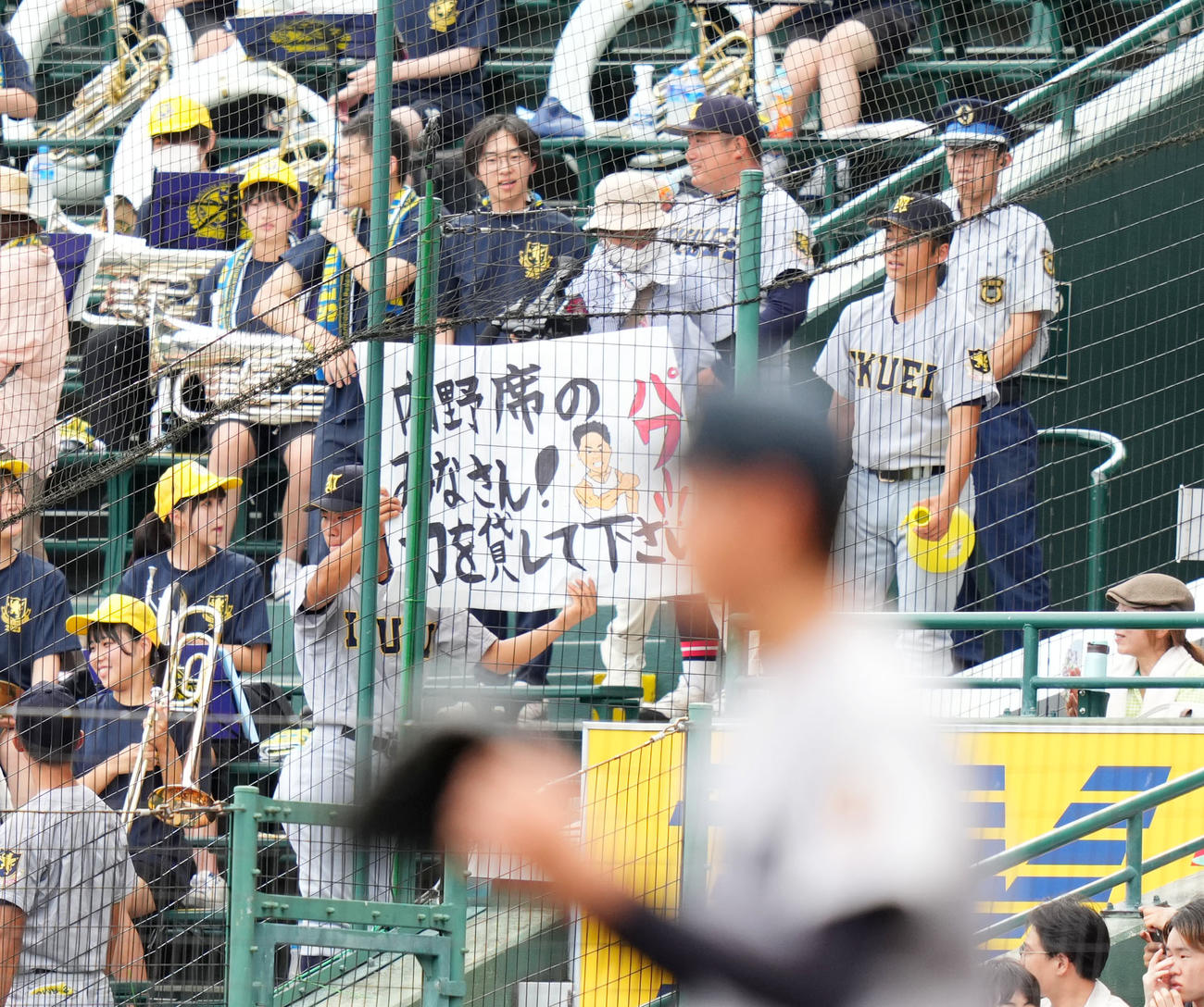 慶応対仙台育英　仙台育英ナインからのプラカードで盛り上がる観客席（撮影・横山健太）