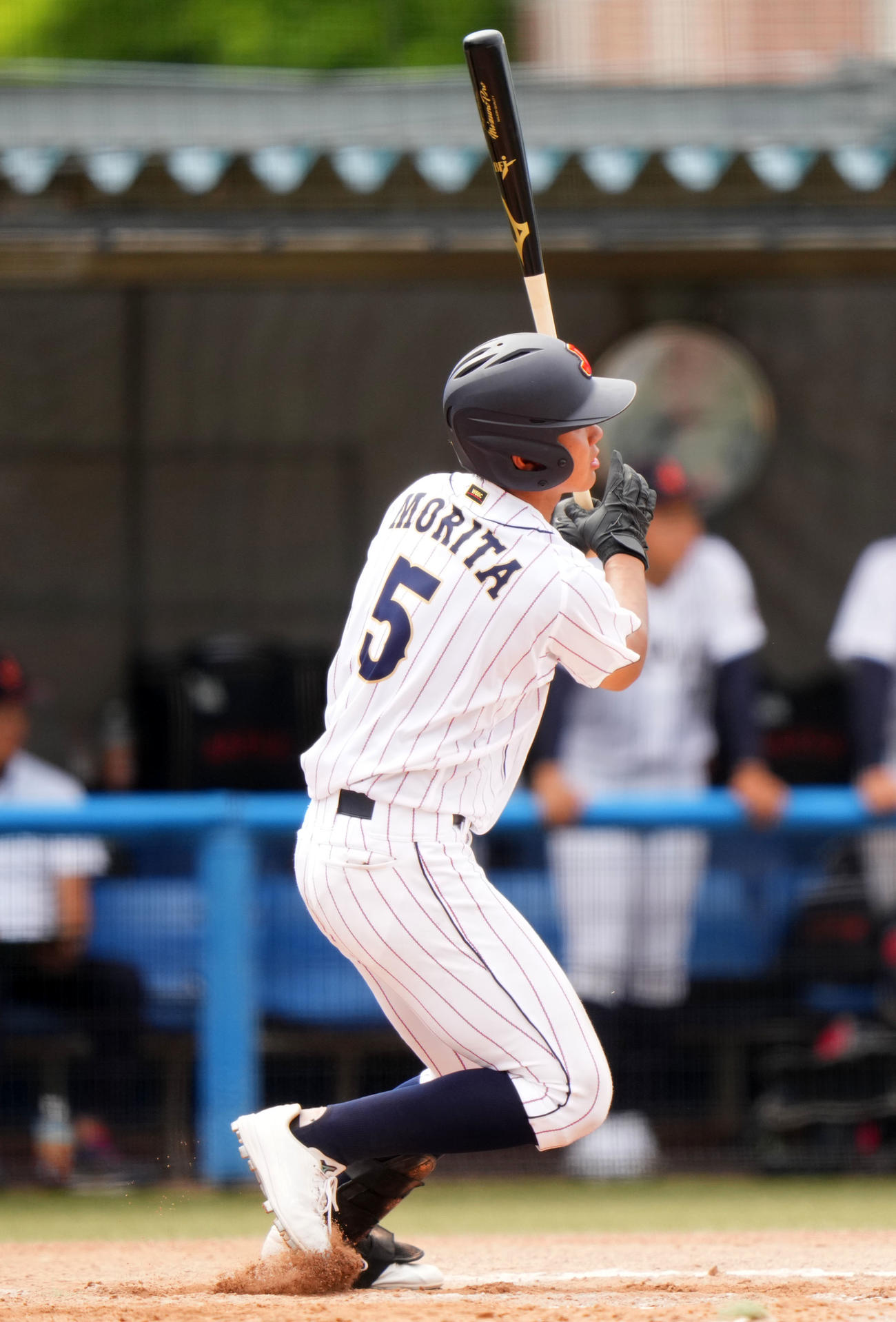 駒大対U18日本代表　6回裏U18日本代表無死、左翼線へ二塁打を放つ森田（撮影・横山健太）
