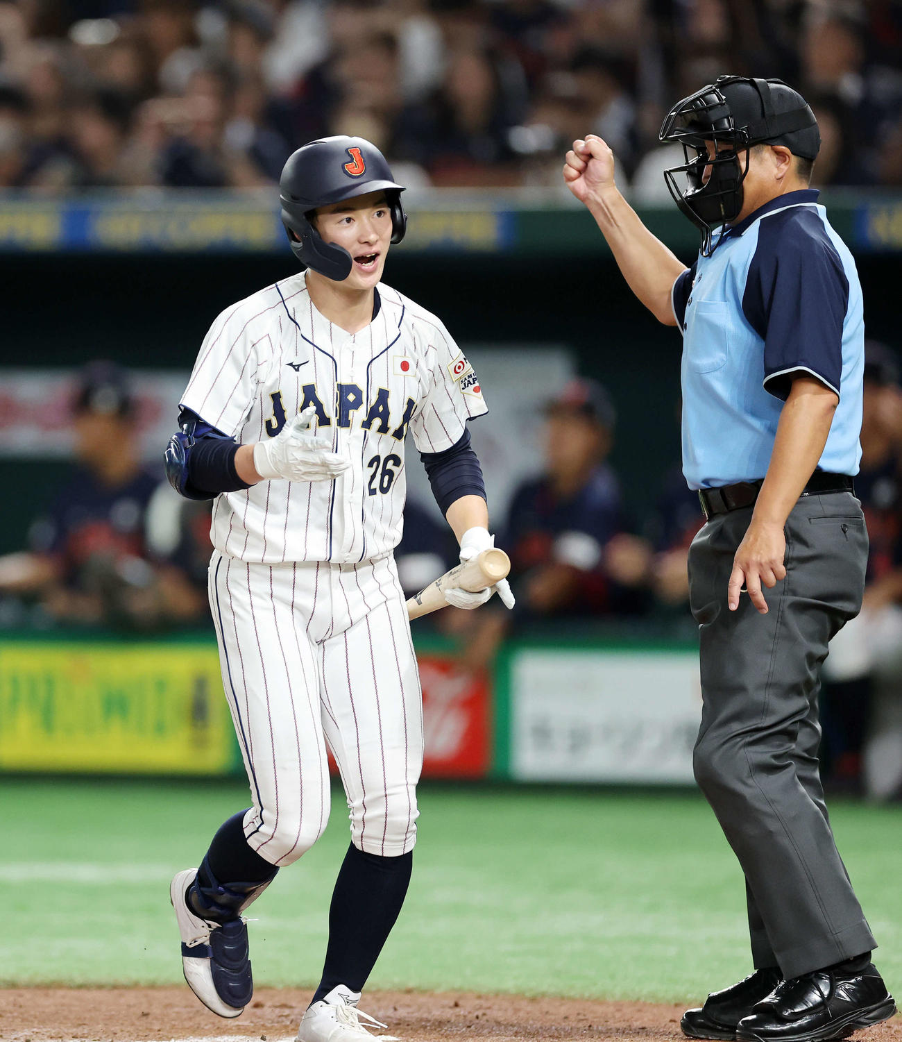 高校日本代表対大学日本代表　1回表高校日本代表1死二塁、丸田は三振に倒れる（撮影・鈴木正人）