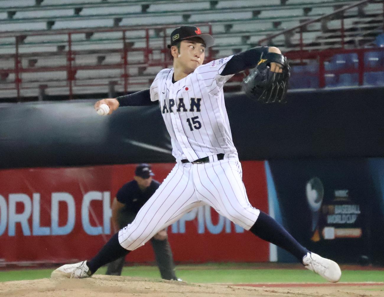 日本対オランダ　日本先発の高橋煌稀（撮影・柏原誠）