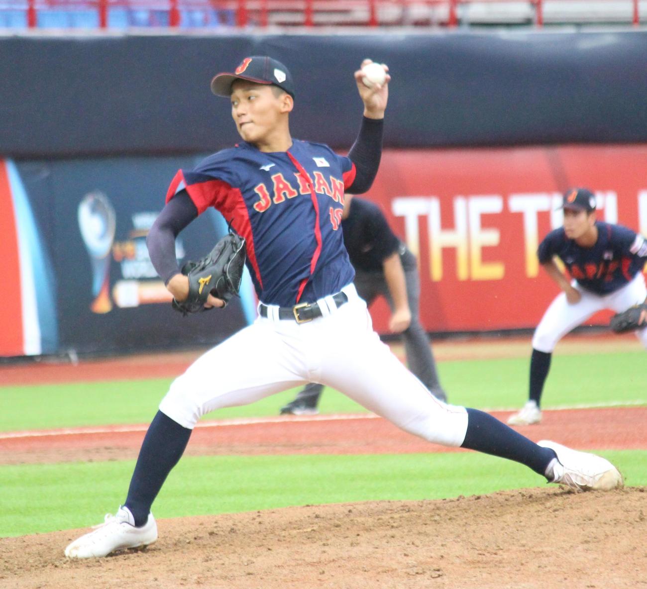 2023年9月3日、日本対米国　先発し力投する日本・前田悠伍