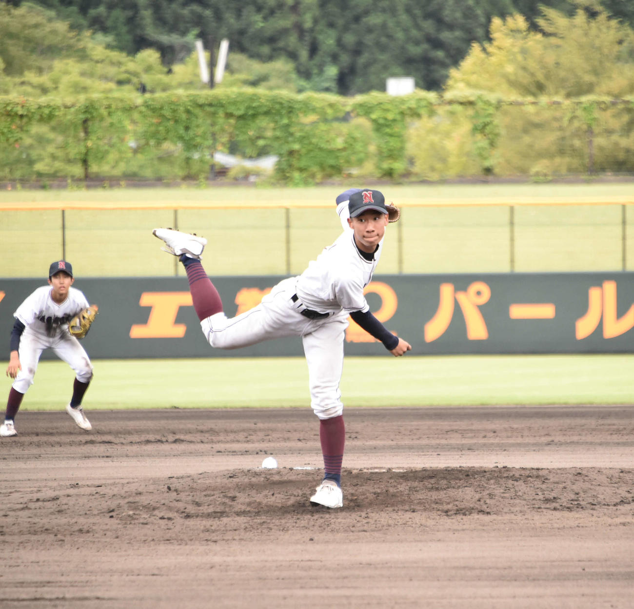 長岡のエース五十嵐は2番手で登板し、4回を4安打無失点、7奪三振の好投