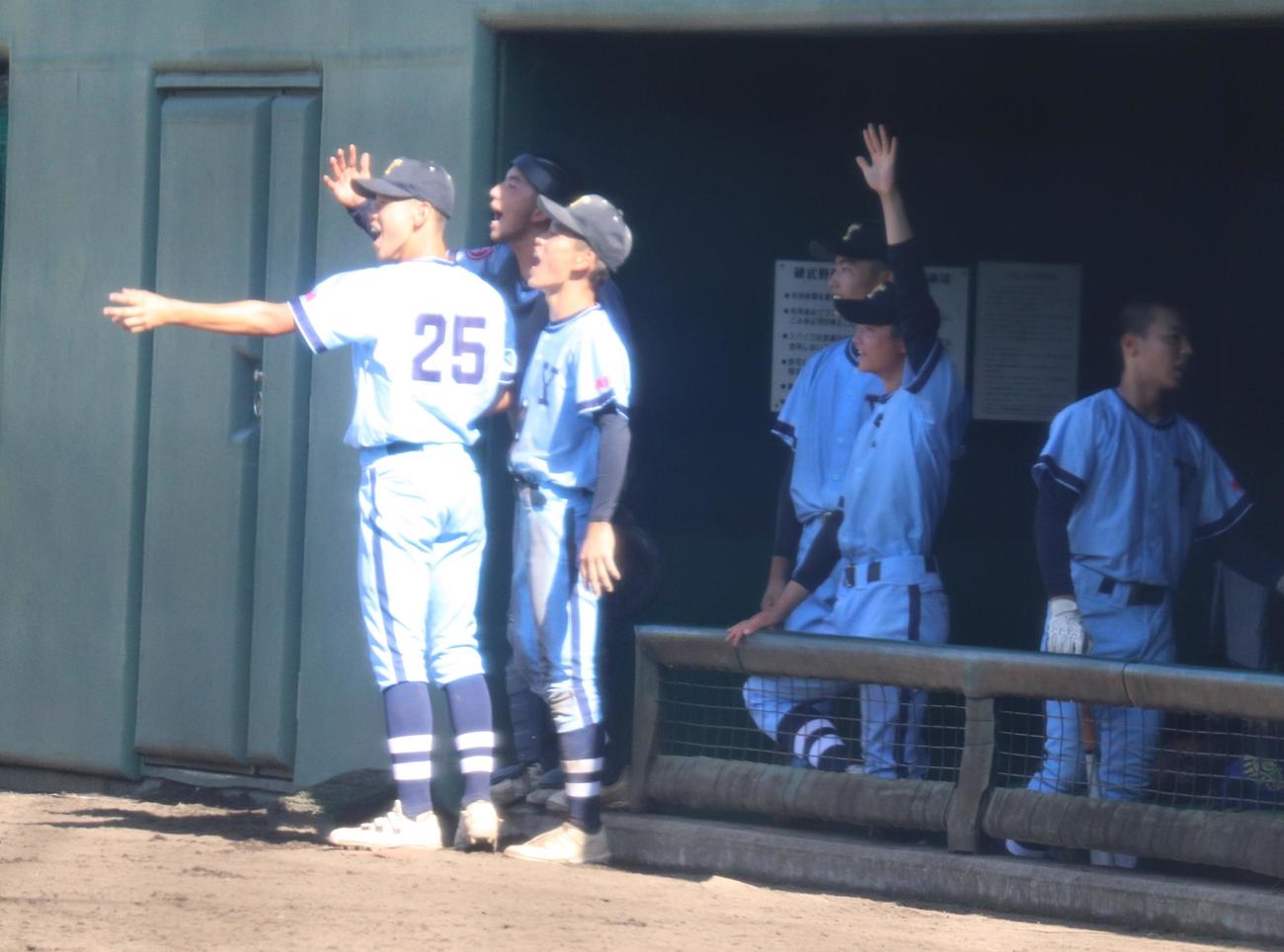 生田対横浜商　追加点を挙げ盛り上がる横浜商ベンチ（撮影・星夏穂）