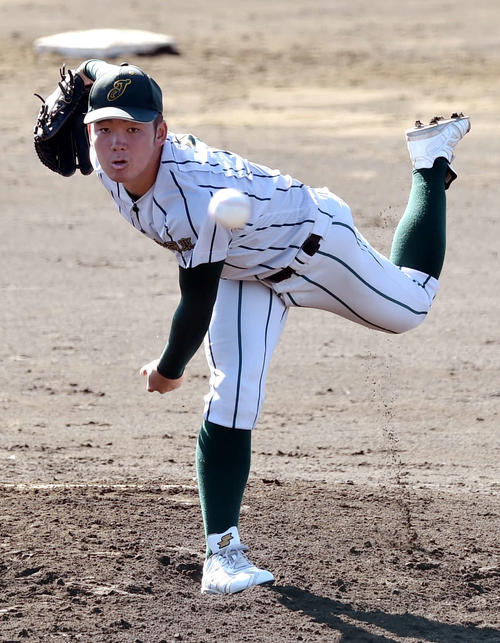 鶴岡東対弘前学院聖愛　2番手で救援登板した鶴岡東・桜井（撮影・相沢孔志）
