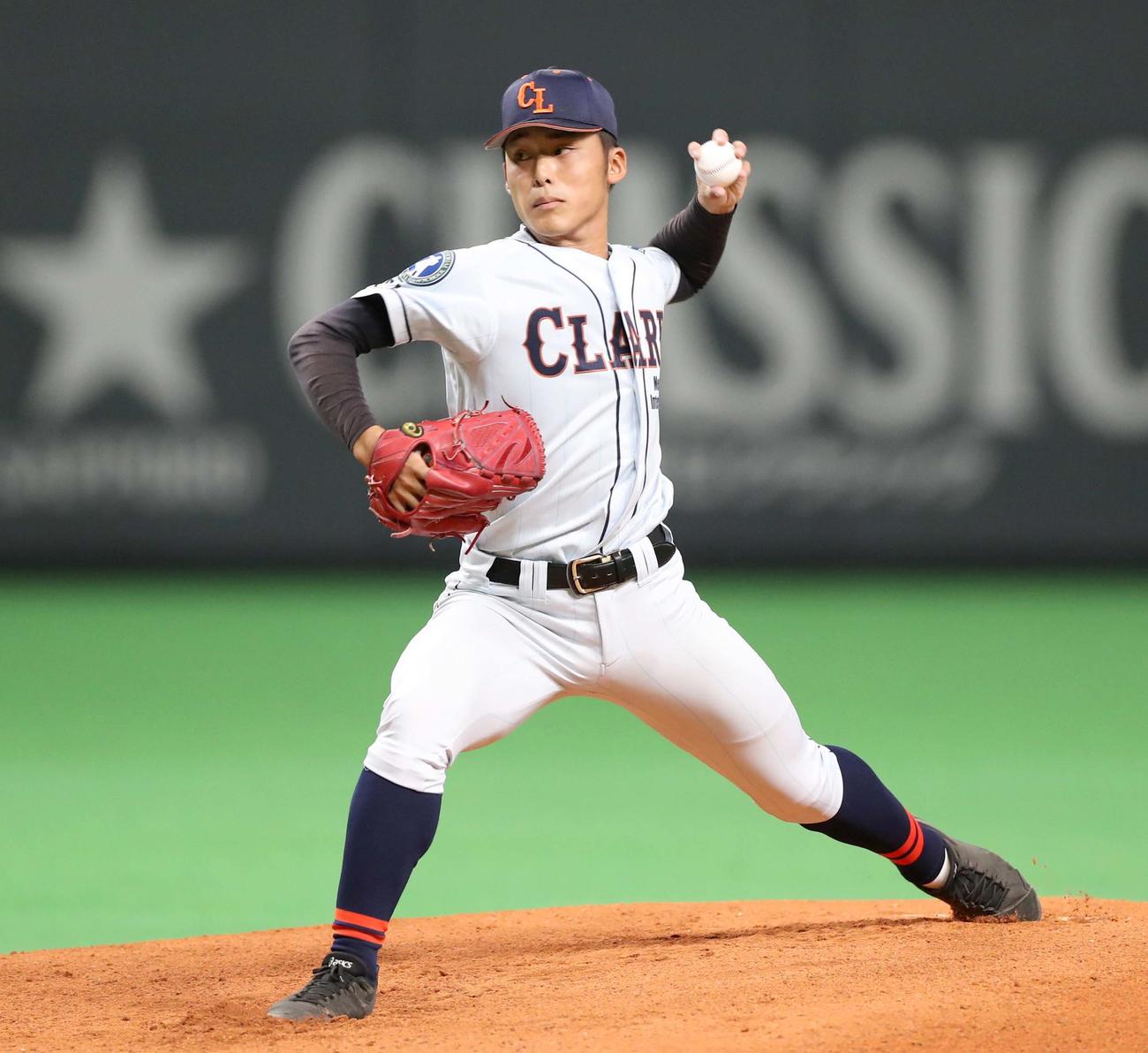 駒大苫小牧対クラーク　クラーク先発の児玉（撮影・黒川智章）