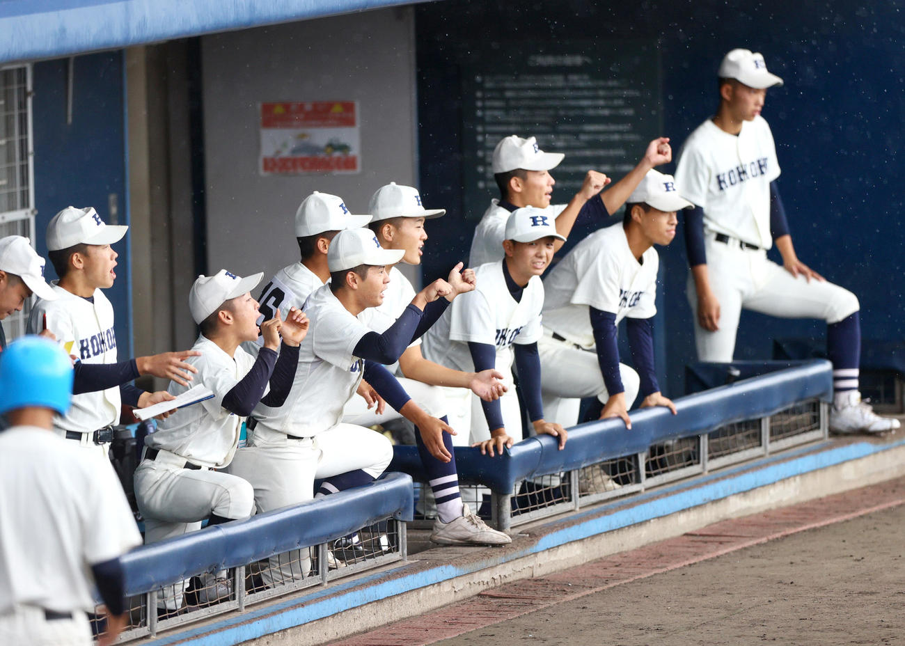 近江対興国　ベンチから声を出す興国ナイン（撮影・上山淳一）