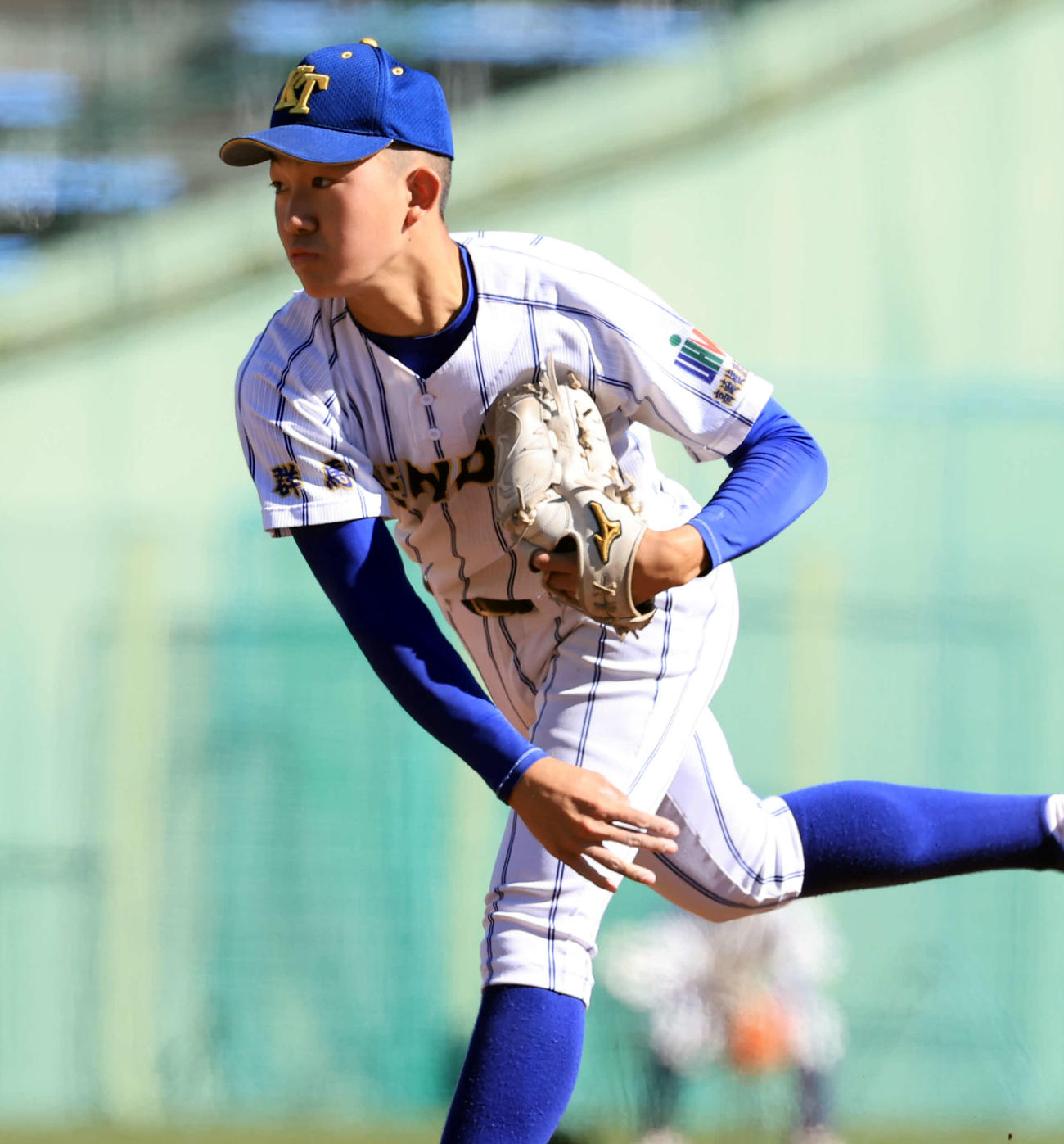 鹿島学園対決健大高崎　力投する健大高崎・石垣（撮影・浅見桂子）