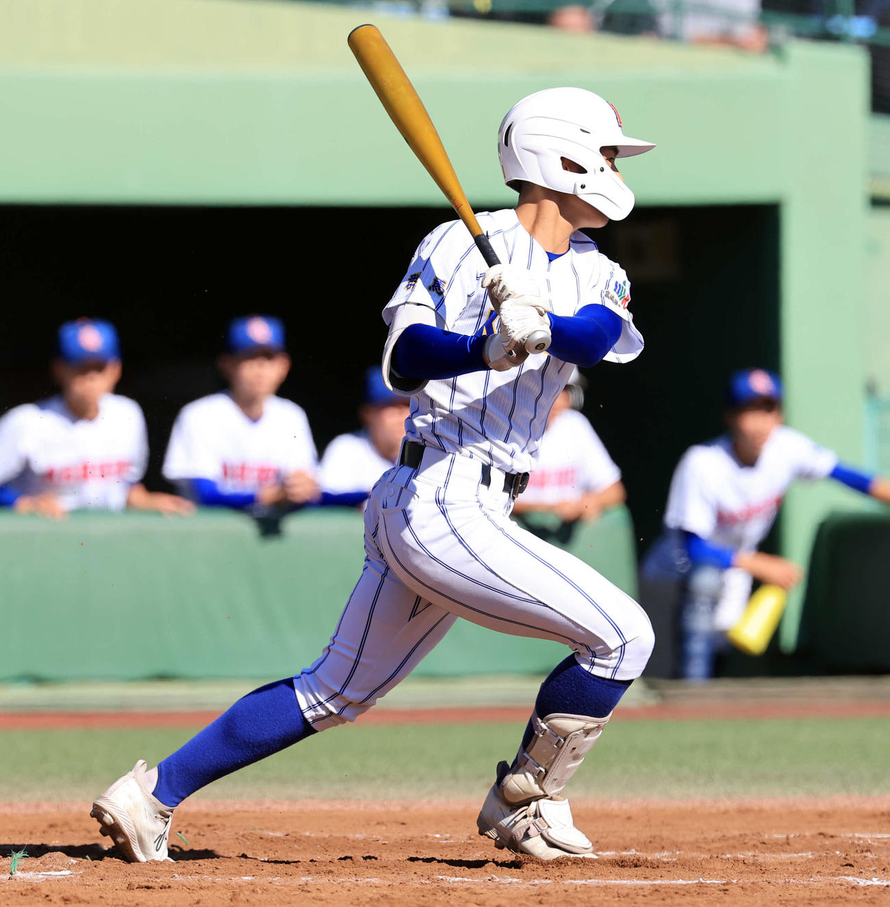 鹿島学園対高崎健康福祉大高崎　1回裏高崎健康福祉大高崎1死三塁、高山は先制適時打を放つ（撮影・浅見桂子）