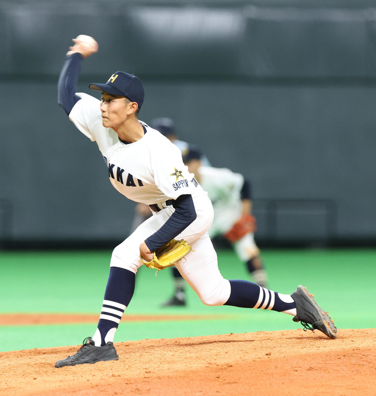 北海対東海大札幌　力投する北海・松田（撮影・佐藤翔太）