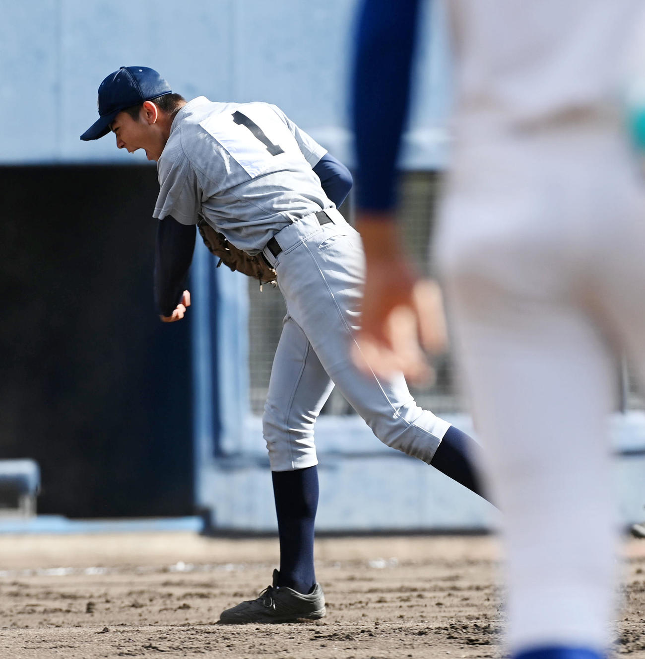 京都外大西対履正社　履正社に勝利、ガッツポーズを見せる京都外大西・田中（撮影・前岡正明）