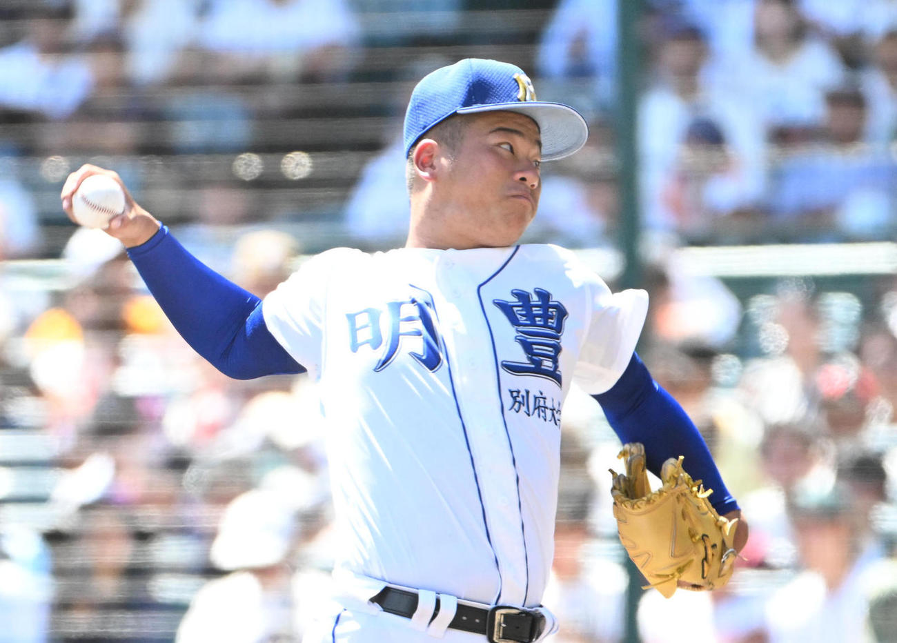 夏の甲子園1回戦の北海戦で登板した明豊・
野田皇志