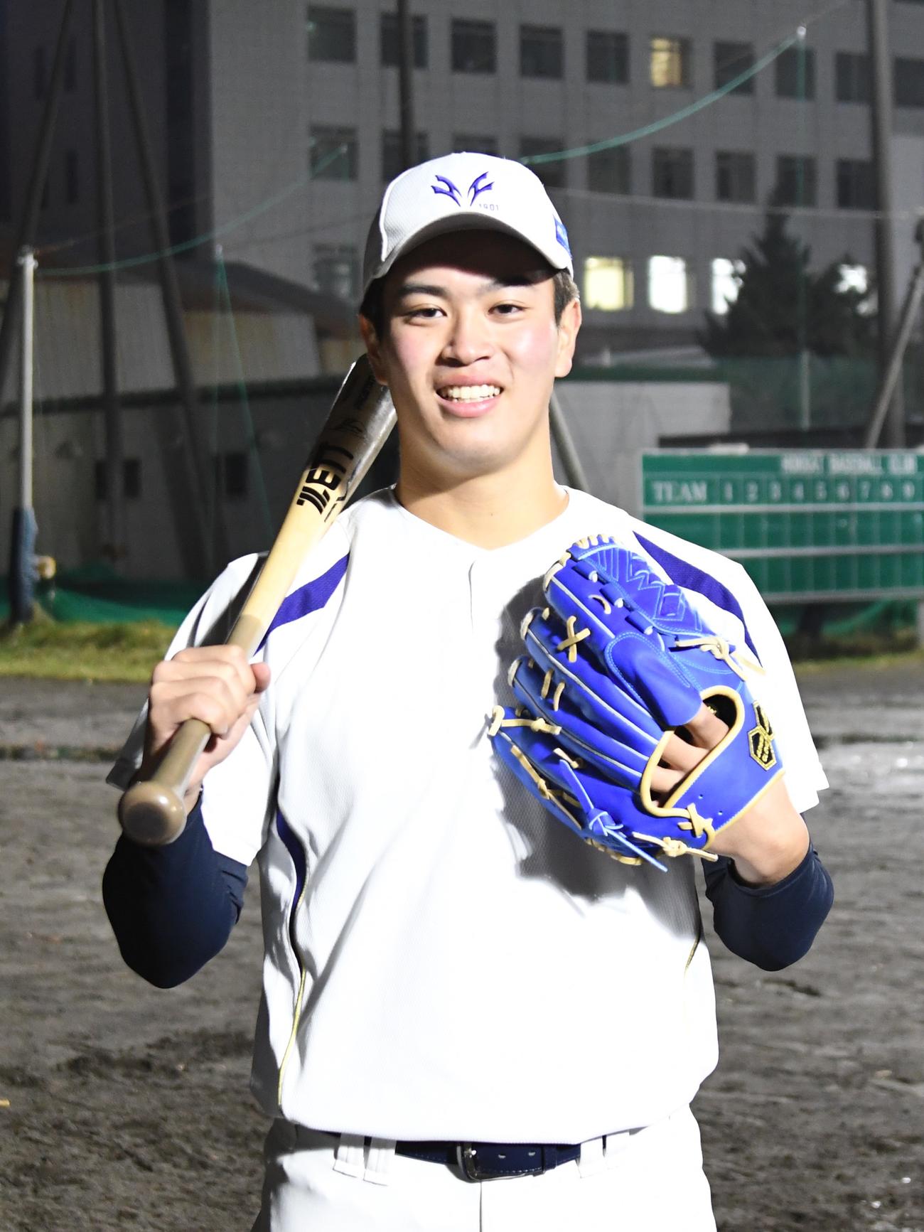 中大で投打の二刀流を目指す北海の熊谷（撮影・石井翔太）