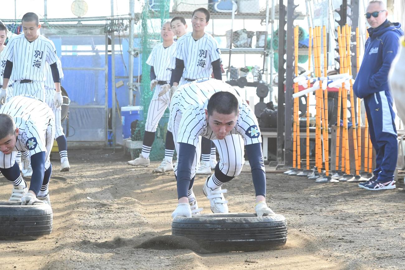 ビニールハウスでトレーニングする別海の堺（撮影・石井翔太）