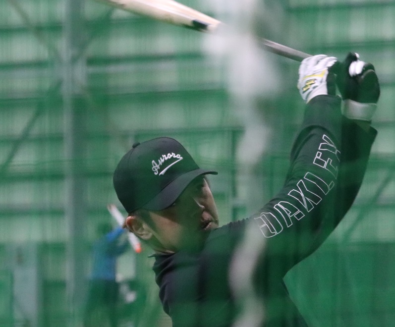 室内でトス打撃に励む日本ハム清水（撮影・永野高輔）
