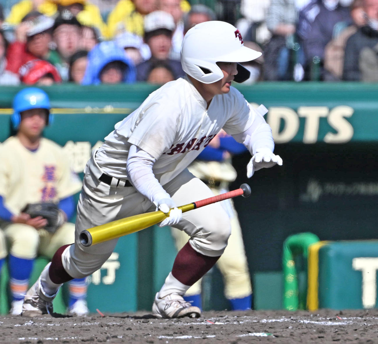 星稜対田辺　4回裏田辺1死三塁、田辺・前田海翔はスクイズを決める（撮影・石井愛子）