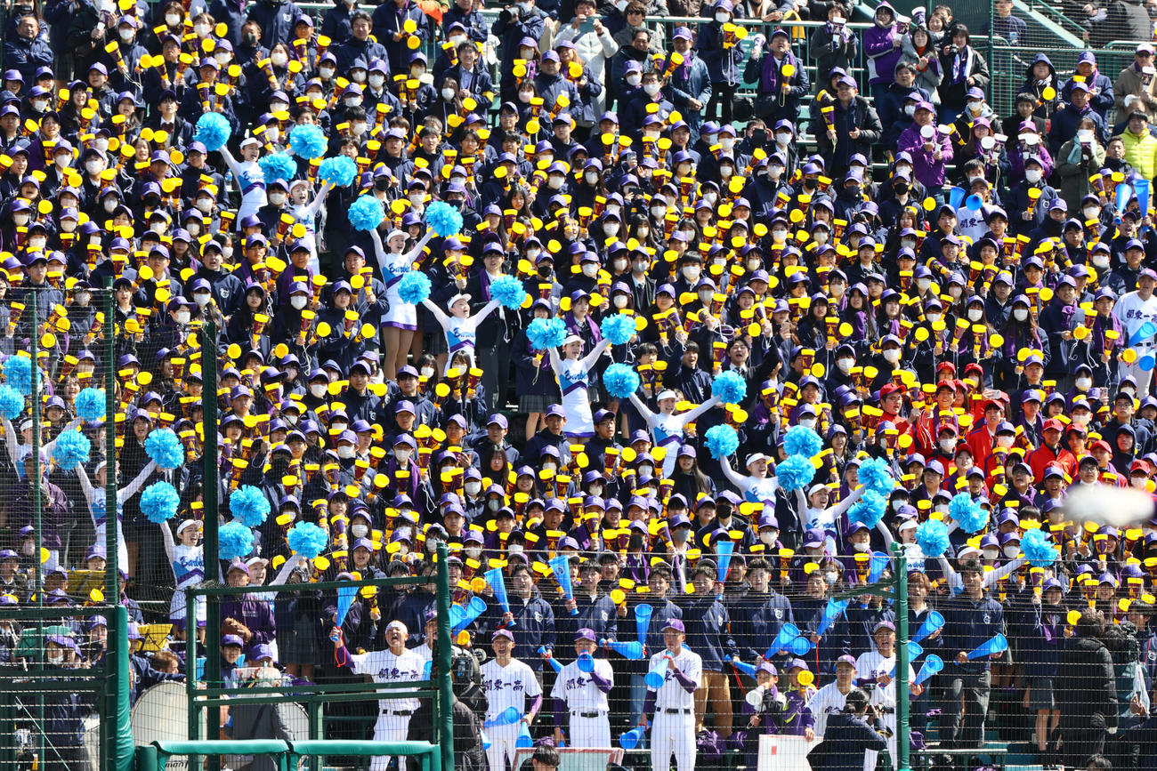 八戸学院光星対関東第一　グラウンドの選手らに声援を送るアルプスの関東第一応援団（撮影・上山淳一）