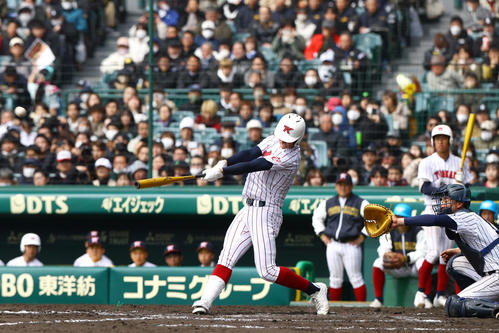 阿南光対豊川　8回裏豊川1死、モイセエフは右越え本塁打を放つ（撮影・上山淳一）