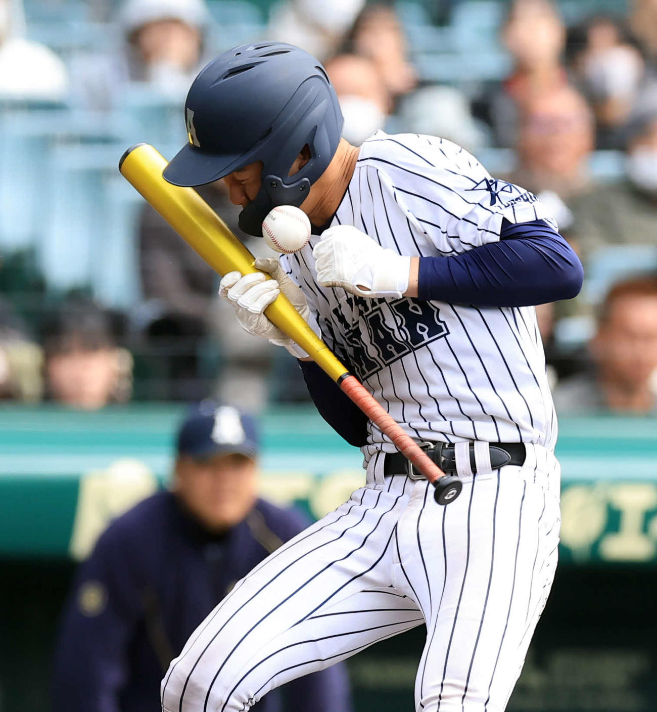 阿南光対豊川　8回表阿南光無死一、二塁、井坂は顔面に死球を受ける（撮影・浅見桂子）