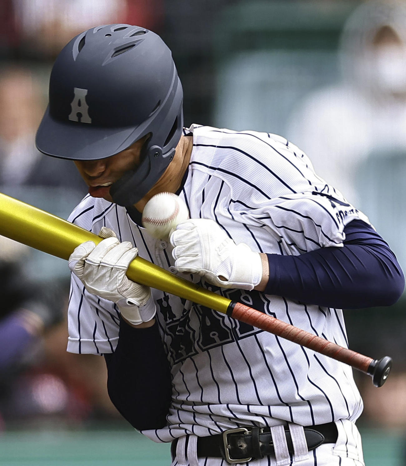 阿南光対豊川　8回表阿南光無死一、二塁、死球を受ける井坂（共同）