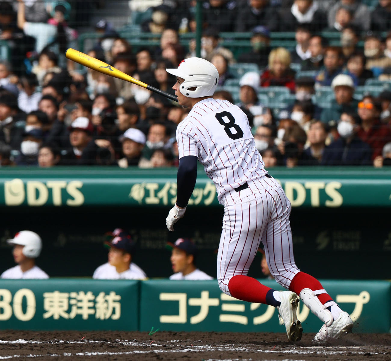 阿南光対豊川　8回裏豊川1死一塁、モイセエフは右越え2点本塁打を放つ（撮影・上山淳一）